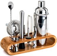 🍸 mixology bartender kit: 10-piece bar tool set with bamboo stand – elevate your home bartending experience with a stylish martini cocktail shaker set (silver) logo