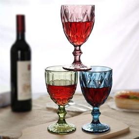 img 1 attached to 🍷 Set of 4 Green Colored Water Goblets - 10 OZ Embossed Design Wine Glasses, Perfect for Wedding Parties and Juice Drinking