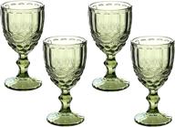 🍷 set of 4 green colored water goblets - 10 oz embossed design wine glasses, perfect for wedding parties and juice drinking logo