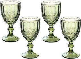 img 4 attached to 🍷 Set of 4 Green Colored Water Goblets - 10 OZ Embossed Design Wine Glasses, Perfect for Wedding Parties and Juice Drinking