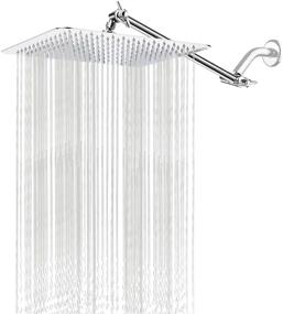 img 4 attached to 🚿 8 Inch Stainless Steel Square Shower Head with 11 Inch Extension Shower Arm (Chrome) - LOHNER All Metal Shower Head with Extension.