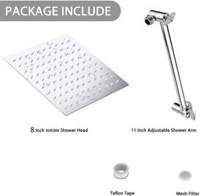 img 3 attached to 🚿 8 Inch Stainless Steel Square Shower Head with 11 Inch Extension Shower Arm (Chrome) - LOHNER All Metal Shower Head with Extension.