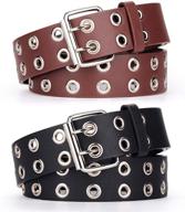 👗 grommet women leather double buckle belt for women's accessories logo