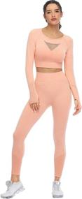 img 4 attached to 🧘 Seamless High Waisted Yoga Leggings and Long Sleeve Crop Tops Set for Women - Stylish Two Piece Workout Outfits