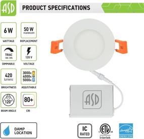 img 3 attached to 💡 ASD IC Rated LED Recessed Lighting 3 Inch, 3 CCT 3000K/ 4000K/ 5000K Selectable, Dimmable, Ultrathin Canless Downlight with Junction Box, 6 Watt (50W Equivalent) 420 Lm, Energy Star Certified, ETL Listed