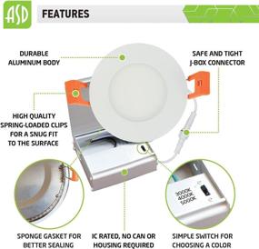 img 1 attached to 💡 ASD IC Rated LED Recessed Lighting 3 Inch, 3 CCT 3000K/ 4000K/ 5000K Selectable, Dimmable, Ultrathin Canless Downlight with Junction Box, 6 Watt (50W Equivalent) 420 Lm, Energy Star Certified, ETL Listed