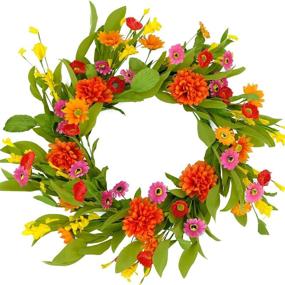 img 4 attached to 🌼 Vibrant 20-Inch Artificial Colorful Daisy and Green Leaves Wreath - Ideal for Summer Indoor Decor