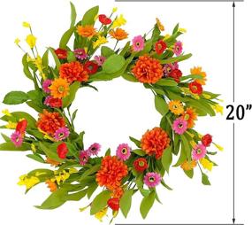 img 3 attached to 🌼 Vibrant 20-Inch Artificial Colorful Daisy and Green Leaves Wreath - Ideal for Summer Indoor Decor