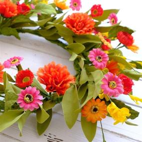 img 2 attached to 🌼 Vibrant 20-Inch Artificial Colorful Daisy and Green Leaves Wreath - Ideal for Summer Indoor Decor