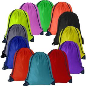 img 4 attached to Drawstring Backpack 24 Pack Bulk: 12 Colorful Cinch Bags for Group Activities, Kids Parties & School Events