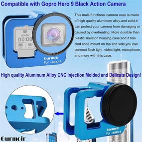 img 3 attached to 📸 Gurmoir Алюминиевый чехол для экшн-камеры GoPro Hero 9/Hero 10 Black, металлический корпус с боковым открытым соединительным проводом, защитный чехол и 52мм УФ-фильтр (синий)