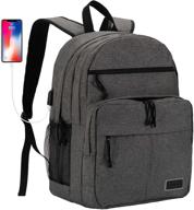 waterproof travel laptop backpack for men and teen girls with usb charging port, college school bag for 15.6 inch notebooks, work business computer bag, anti-theft bagpack for women - dark gray logo