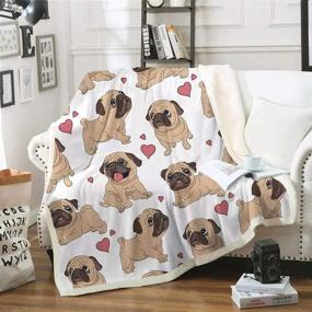 img 3 attached to 🐶 Reversible Pug Puppy Dog Throw Blanket - Soft Sherpa Blanket for Kids, Fuzzy Microfiber Plush Throw for Bed, Couch and Travel (50"x60")