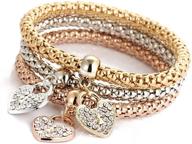 stylish 3pcs gold/silver/rose gold corn chain bracelet: 🌟 sparkling crystal multilayer charms stretch bracelet for women and girls logo