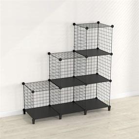 img 4 attached to 📚 SIMPDIY Metal Wire Mesh Storage Cubes: Large Capacity Black Bookshelf with 6 Cubes - 37x12.5x37INCH