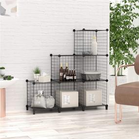 img 2 attached to 📚 SIMPDIY Metal Wire Mesh Storage Cubes: Large Capacity Black Bookshelf with 6 Cubes - 37x12.5x37INCH