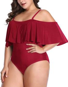 img 1 attached to 👙 Daci Women's Off Shoulder Plus Size One Piece Swimsuit with Tummy Control - Ruffle Swimwear for Flattering Beachwear