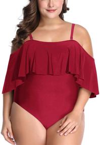 img 3 attached to 👙 Daci Women's Off Shoulder Plus Size One Piece Swimsuit with Tummy Control - Ruffle Swimwear for Flattering Beachwear