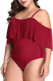 img 2 attached to 👙 Daci Women's Off Shoulder Plus Size One Piece Swimsuit with Tummy Control - Ruffle Swimwear for Flattering Beachwear