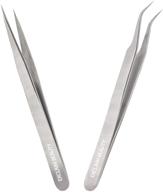 💫 exclaim beauty eyelash extension tweezers: precision stainless steel set with straight and curved tips for perfect eyelash extensions - 2 pack logo