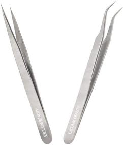 img 4 attached to 💫 EXCLAIM BEAUTY Eyelash Extension Tweezers: Precision Stainless Steel Set with Straight and Curved Tips for Perfect Eyelash Extensions - 2 Pack