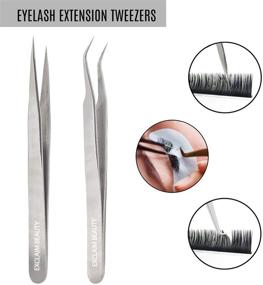 img 1 attached to 💫 EXCLAIM BEAUTY Eyelash Extension Tweezers: Precision Stainless Steel Set with Straight and Curved Tips for Perfect Eyelash Extensions - 2 Pack