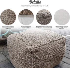 img 3 attached to 🪑 HIGOGOGO Pouf Cover - Unstuffed Ottoman Handmade Woven Foot Stool Soft Knitted Cotton Linen Footrest Square Floor Cushion - Brown - 16.5"x16.5"x12.9" - Ideal for Living Room, Home Chair