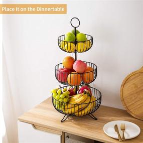 img 1 attached to 🍎 TAMAYKIM X Large 3 Tier Fruit Basket with Placemat: Black Wire Fruit Basket Bowl Vegetable Organizer for Kitchen and Dining Spaces