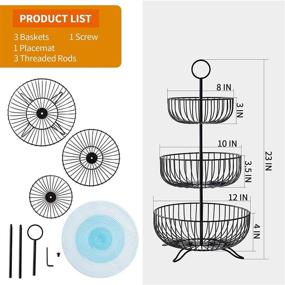 img 3 attached to 🍎 TAMAYKIM X Large 3 Tier Fruit Basket with Placemat: Black Wire Fruit Basket Bowl Vegetable Organizer for Kitchen and Dining Spaces