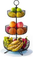 🍎 tamaykim x large 3 tier fruit basket with placemat: black wire fruit basket bowl vegetable organizer for kitchen and dining spaces логотип