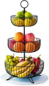 img 4 attached to 🍎 TAMAYKIM X Large 3 Tier Fruit Basket with Placemat: Black Wire Fruit Basket Bowl Vegetable Organizer for Kitchen and Dining Spaces