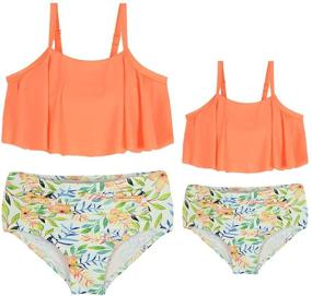 img 4 attached to 👙 Cadocado Mommy and Me Matching Off Shoulder Swimwear: Stylish Ruffle Women's & Kids' Bikini Bathing Suit Set