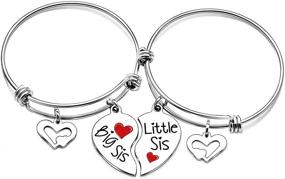 img 4 attached to 👭 Lauhonmin Sister Bangle Bracelets: Heart Charm Double Pendant Pack of 2 – Perfect Bonding Accessories for Big and Little Sisters