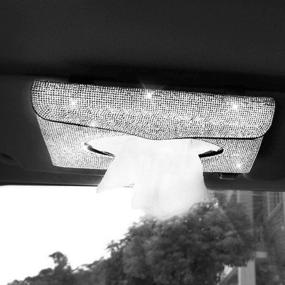 img 1 attached to 💎 Set of 2 Bling Car Visor Tissue Holders with Crystal Diamond Accent, Car Napkin Holder for Women, Chic Silver Girly Car Accessories