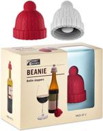 🍷 set of 2 christmas beanie cap wine bottle stoppers by monkey business - novelty cork replacements for better beverage preservation (red/gray) logo