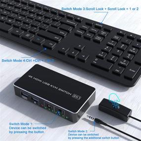 img 2 attached to 🚀 Rocketek KVM Switch HDMI 2 Port Box with 2 USB 2.0 Hub - Share Two Computers on a Single 4K@30Hz HD Monitor, KVM Switcher Adapter, USB Switch with Wireless Keyboard and Mouse Support, includes 2 USB Cables