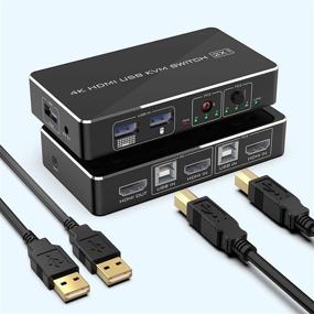 img 4 attached to 🚀 Rocketek KVM Switch HDMI 2 Port Box with 2 USB 2.0 Hub - Share Two Computers on a Single 4K@30Hz HD Monitor, KVM Switcher Adapter, USB Switch with Wireless Keyboard and Mouse Support, includes 2 USB Cables