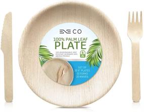 img 4 attached to 🌿 ENE Co Party Palm Leaf Plates 60-Pack - Eco-Friendly, Biodegradable, Microwave Safe Plates - 20 8 Inch Round Bamboo Plates Disposable with Utensils Included