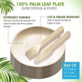 img 2 attached to 🌿 ENE Co Party Palm Leaf Plates 60-Pack - Eco-Friendly, Biodegradable, Microwave Safe Plates - 20 8 Inch Round Bamboo Plates Disposable with Utensils Included