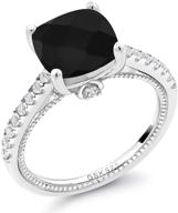 💍 925 sterling silver black onyx and white created sapphire women's engagement ring (4.07 cttw, cushion checkerboard cut 10mm, birthstone gemstone, size 5-9 available) by gem stone king logo