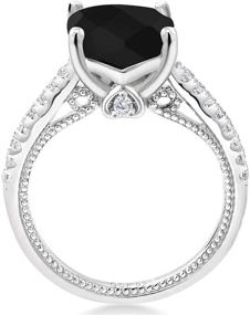 img 2 attached to 💍 925 Sterling Silver Black Onyx and White Created Sapphire Women's Engagement Ring (4.07 Cttw, Cushion Checkerboard Cut 10MM, Birthstone Gemstone, Size 5-9 Available) by Gem Stone King