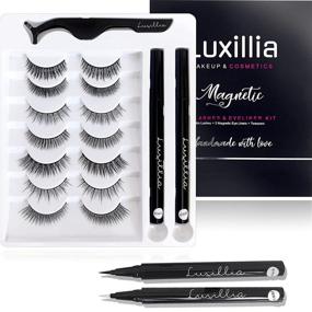 img 4 attached to 💕 Luxillia (Clear + Black) Magnetic Eyeliner Kit - Free Applicator Tool, 8D Natural Look Eyelashes No Magnets Needed - Best Reusable False Eyelashes, Waterproof Liner Pen and Lashes