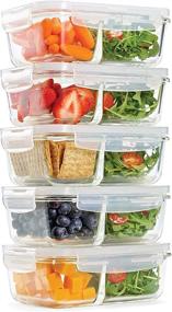 img 4 attached to 🍱 Fit & Fresh Divided Glass Containers 5-Pack - Airtight Meal Prep Containers with Locking Lids and 2 Compartments, 27 oz Each