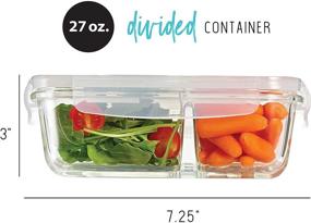 img 3 attached to 🍱 Fit & Fresh Divided Glass Containers 5-Pack - Airtight Meal Prep Containers with Locking Lids and 2 Compartments, 27 oz Each