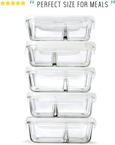 img 1 attached to 🍱 Fit & Fresh Divided Glass Containers 5-Pack - Airtight Meal Prep Containers with Locking Lids and 2 Compartments, 27 oz Each