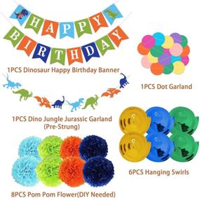 img 3 attached to Dinosaur Party Supplies Set for Kids - Happy Birthday Banner, Pom Poms Flowers, Paper Dot Garland, Hanging Swirl for Kids Dinosaur Theme Party Decorations