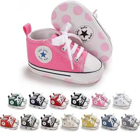 img 4 attached to Optimize SEO: Cute Baby Girls Boys High-Top Canvas Sneakers with Soft Sole for Infant First Walkers in Crib