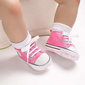 img 2 attached to Optimize SEO: Cute Baby Girls Boys High-Top Canvas Sneakers with Soft Sole for Infant First Walkers in Crib