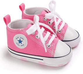 img 1 attached to Optimize SEO: Cute Baby Girls Boys High-Top Canvas Sneakers with Soft Sole for Infant First Walkers in Crib