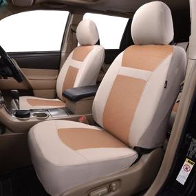 img 3 attached to 🚗 Flying Banner Car Seat Covers Full Set - Universal Fit for Most Cars, Trucks, SUVs, and Vans – Comfortable Composite Sponge with Airbag Compatible Jacquard & Polyester Beige Tan